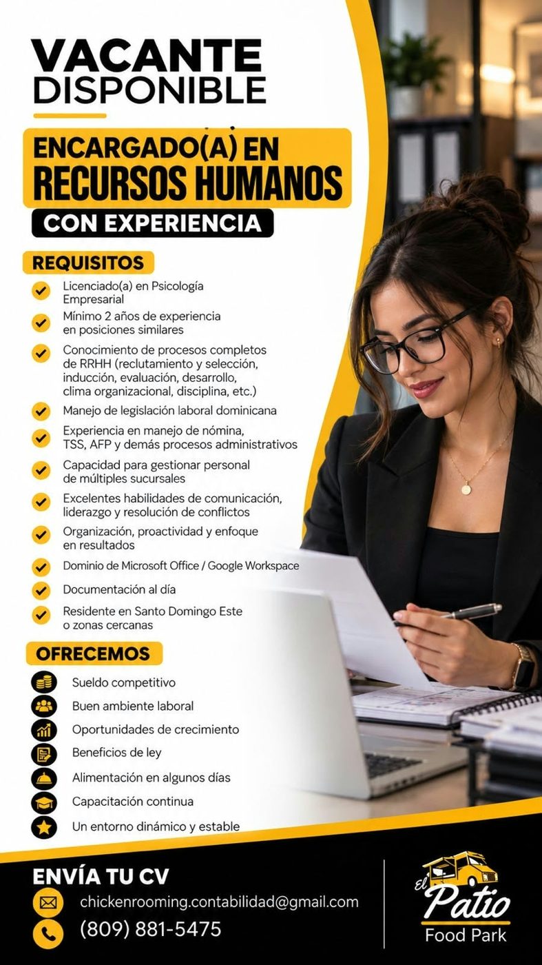 Publicación original de la vacante Encargado(a) de Recursos Humanos
